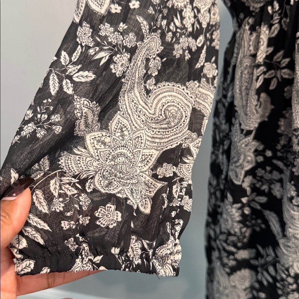 Primark Black and Gray Paisley Print Tie Front Dress Size 10 - Picture 3 of 9